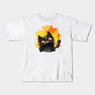 Cute black cat painter Kids T-Shirt